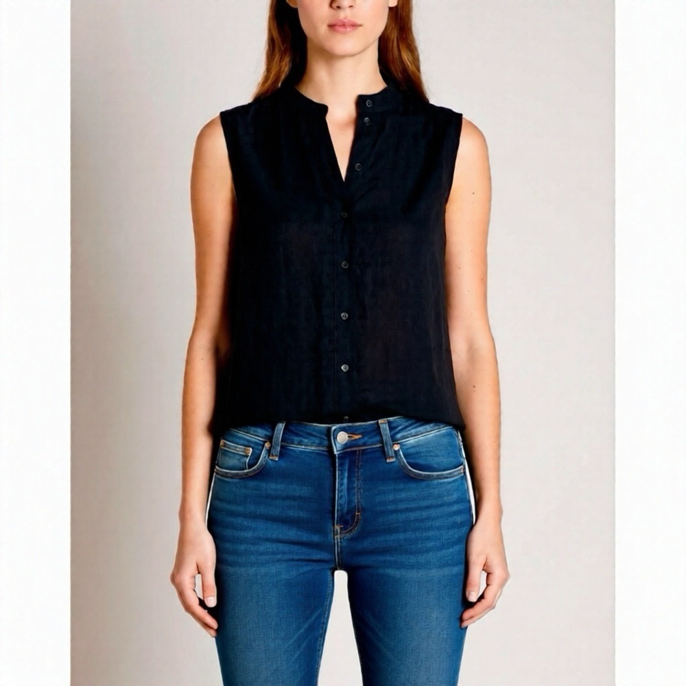 Joie Blouse Top Size XS Black Satin Button Front Quiet Luxury Sleeveless Long